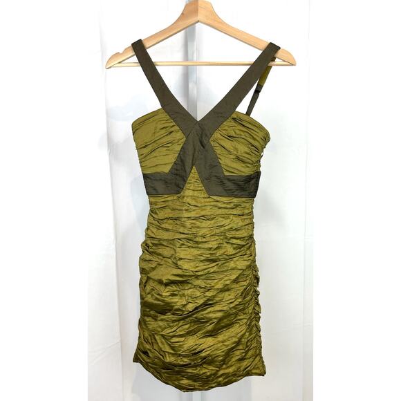 BCBG MaxAzria  Size 0 Simsom Sleeveless Mini Cocktail Dress Ruched Peridot Green - Picture 1 of 10
